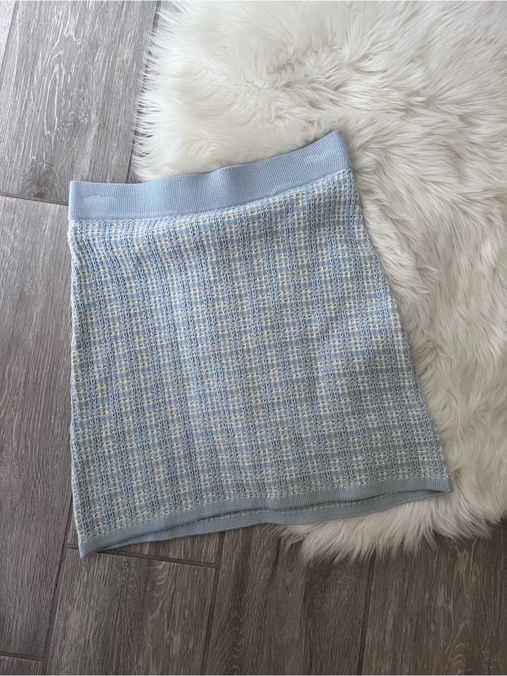 Soft Blue Tweed Knit Mini Skirt